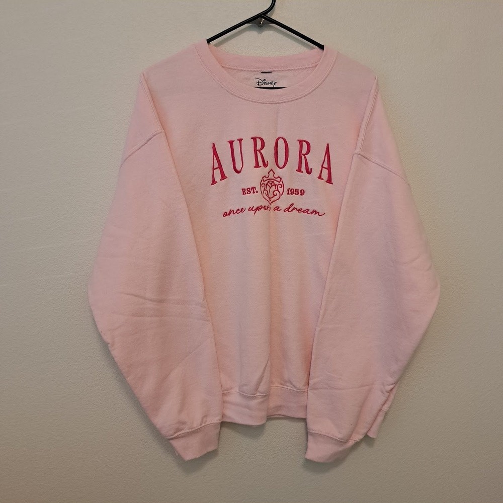 Disney Aurora Sleeping Beauty Pink Embroidered Sweatshirt Once Upon A Dream Med
